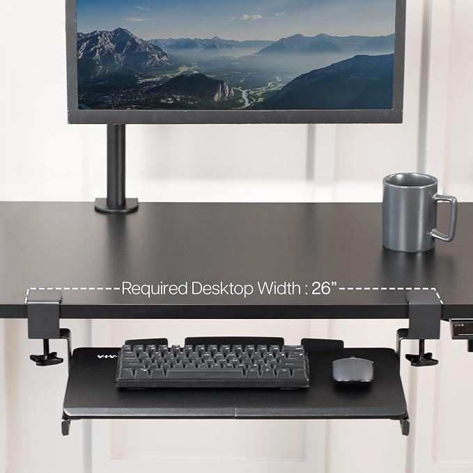 VIVO Small Keyboard Tray, Under Desk Pull Out with Extra Sturdy C Clamp Mount System, 20 Inches (26 Inches Including The Clamps) x 11 Inches Slide-Out Platform Computer Drawer for Typing, Black, | Keyboard Tray for Typing, Slide Out Platform, Extra Stu...
