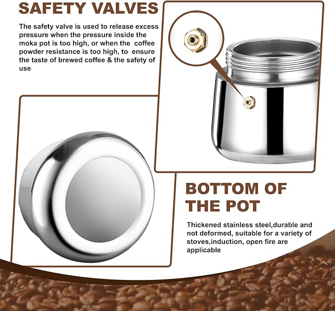12 Cup Stovetop Espresso Maker Stainless Steel Moka Pot Stove Top Percolator Italian Coffee Makers Capable Mocha Greca Machine Cafe Classic Induction Cookers for Home and Camping 600ml 20oz