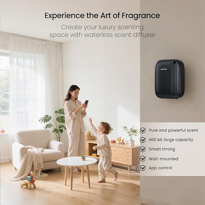 Waterless Diffuser, Hotel Scent Diffuser-Smart APP Control-400mL Capacity Up to 2000 Sq.Ft.-Cold Air Tech, Scent Diffusers for Home,Aromatherapy,Large Room,Spa,Commercial-Black Essential Oil Diffuser