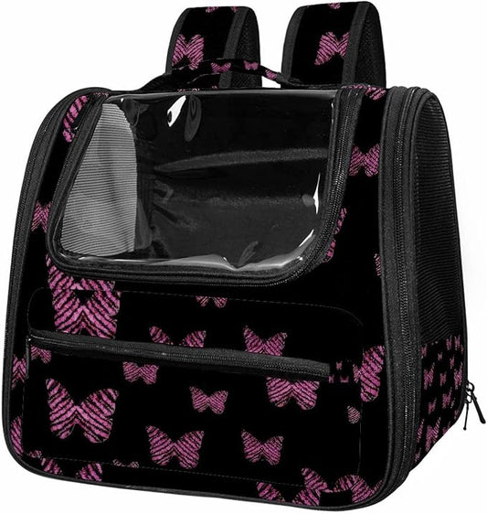 Butterfly on Black Background Pet Carrier Airline Approved Soft Sided Portable Cozy Travel Pet Bag, Car Seat Safe Carrier for Cats and Dogs