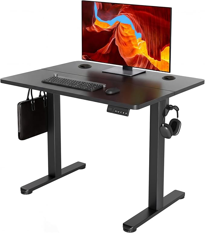 YDN 32 x 19 Inch Black Electric Standing Desk | Adjustable Height, Sit Stand, Cable Management, Ergonomic, Home Office