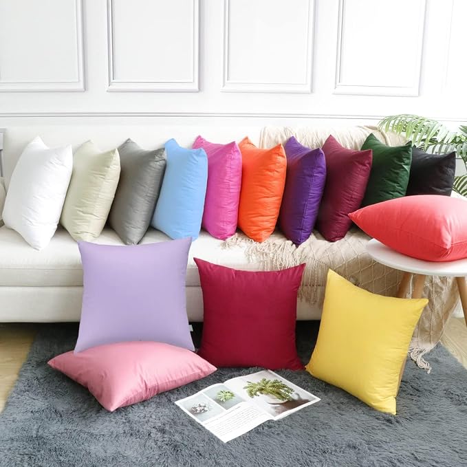 Thmyo 4-Pack 100% Cotton Comfortable Solid Decorative Throw Pillow Case Square Cushion Cover Pillowcase Sublimation Blank Pillow Covers DIY Throw Pillowcase for Sofa(18x18inch/45x45cm,Light Purple)