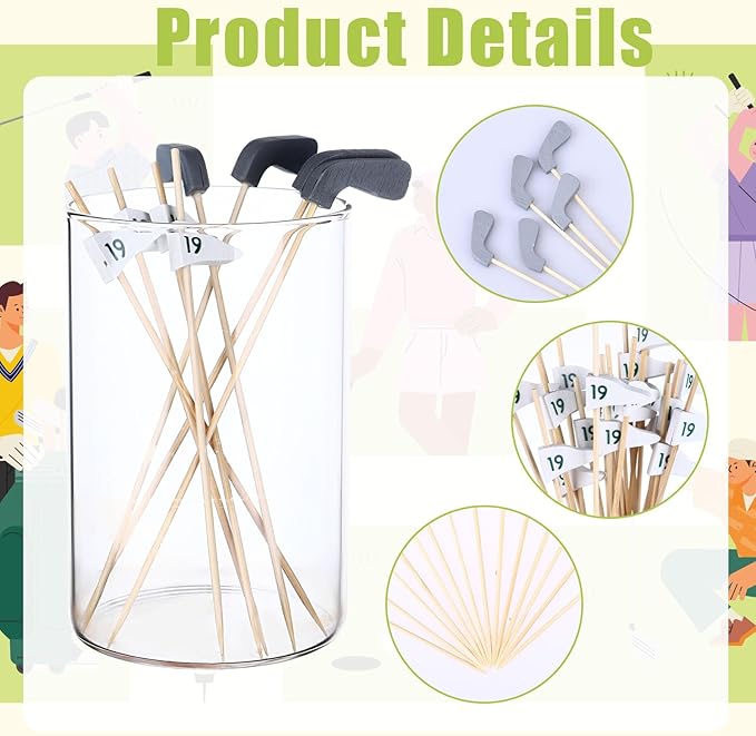 500PCS Golf Cocktail Picks 5.3inch Bamboo Golf Toothpick for Appetizers Golf Club Drink Cocktail Stirrers Golf Cake Topper Flags Golf Cocktail Toothpicks Golf Cake Topper for Golf Party Decorations