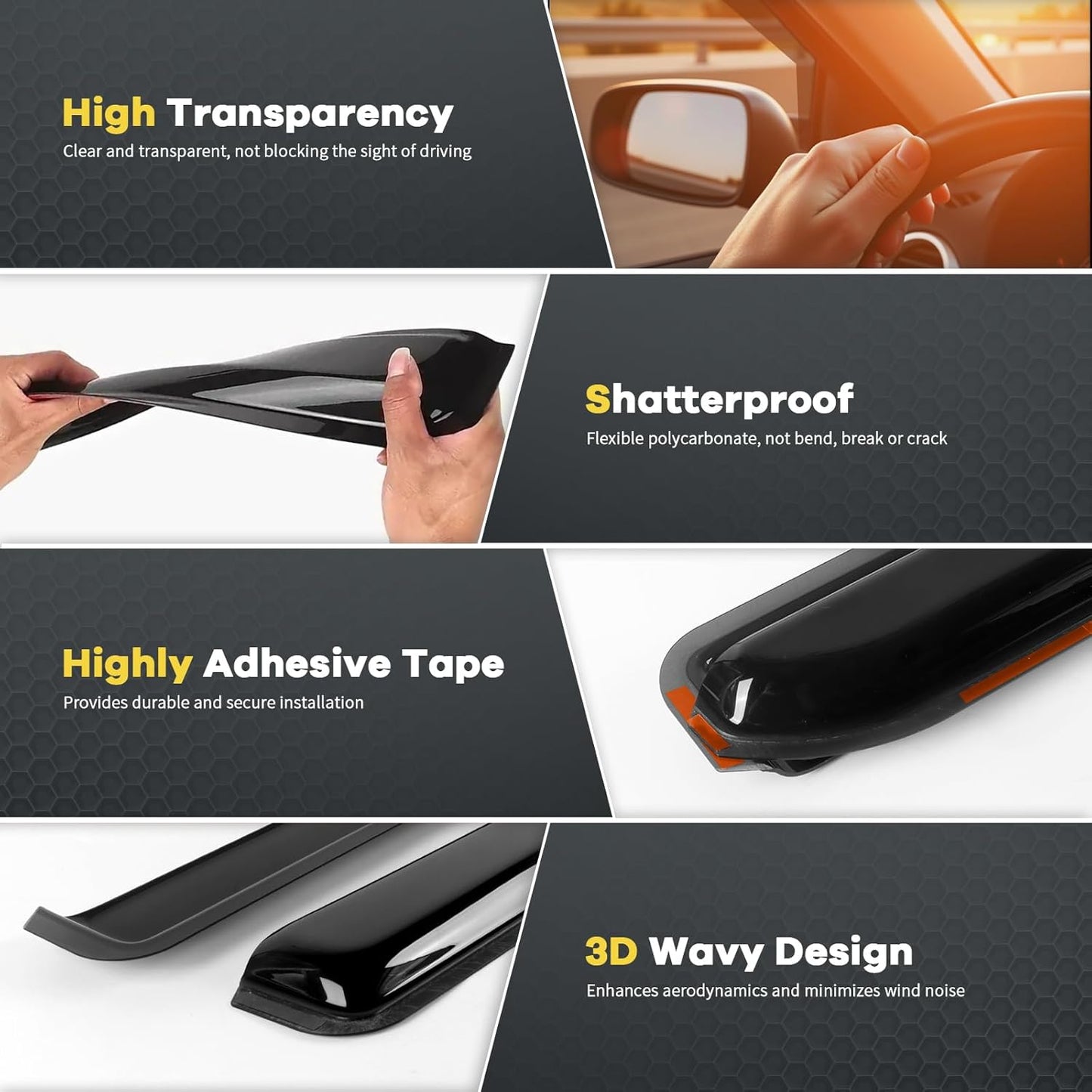 4 PCS in Channel Rain Guards for 2009-2018 Dodge Ram 1500 Quad Cab, Smoke Tinted Vent Window Visors, Side Window Deflectors Vent Shade Shield, 2010 2011 2012 2013 2014 2015 2016 2017