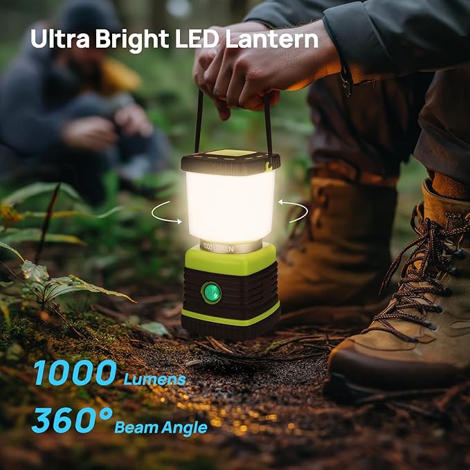 LED Camping Lantern, Consciot Battery Powered LED Lantern Flashlight, 1000LM, 4 Light Modes, IPX4 Waterproof, Survival Kits for Indoor Outdoor, Emergency Light for Home Power Outages, Hurricane, Storm