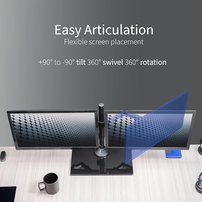 VIVO Freestanding Dual Monitor Stand with Sleek Glass Base and Adjustable Arms, Mounts 2 Screens up to 32 inch and 22 lbs Each, Black, STAND-V002FG | Articulating, Freestanding Adjustable Monitor Arm, Black with Glass Base, Computer Stand for 2 Monitor...