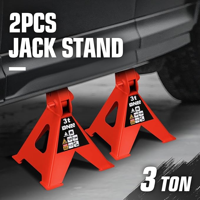 DNA Motoring 1 Pair Jack Stands, 3 Ton (6600 lbs) Capacity Car Lifting Stand, Adjustable Height Car Jack Stands for Cars, Sedans, Small Vehicles, SUV, TOOLS-00682-RD