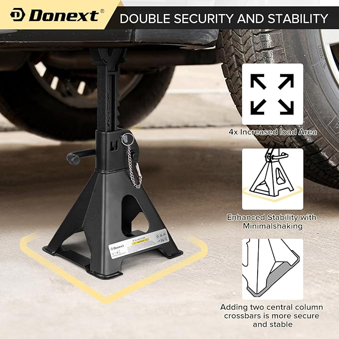 Donext Jack Stands, 3 Ton (6,000 lbs) Capacity Car Jack Stands Double Locking, 11.4"-16.54" Adjustable Height, Car Stand for Lifting, Black, 1 Pair