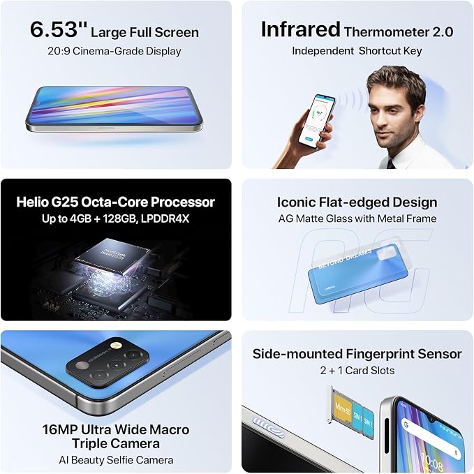UMIDIGI A11 Unlocked Cell Phones, 6.53" HD+ Full Screen Smartphone, 4+128GB Expandable 256GB 5150mAh High Capacity Battery Android 11, Dual SIM 4G Volte