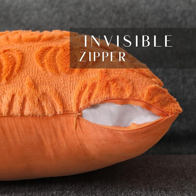 DFXSZ Fall Pillow Covers 18x18 2Pcs Orange Pumpkin Fall Decoration for Home | Fall decor Set of 2 Throw Pillow Cases Soft Plush Faux Fur Wool Couch Cushion for Chair Sofa Bedroom Living Room Home Decor