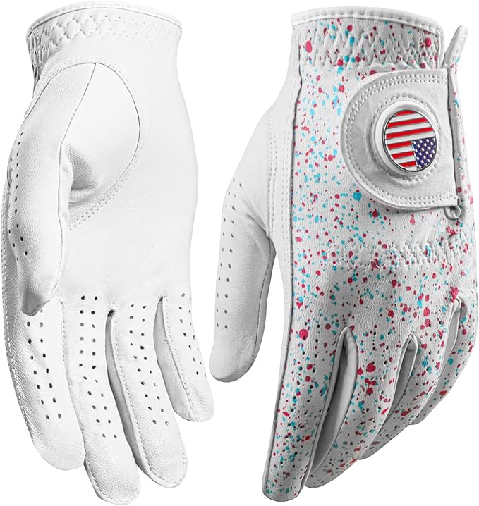 Golf Gloves Men All Premium Cabretta Leather 1 Pack with 2 Ball Marker, Mens Golf Glove Right Handed Golfer Left Hand All Weather Grip, Fit Size Small Medium ML Large XL
