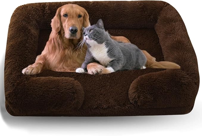 Dog Beds Medium Large Size Dog, Calming Dog Bed with Removable Washable Cover, Waterproof Lining and Nonskid Bottom(Coffee,M)