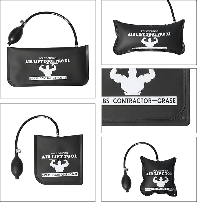 Air Wedge Bag 4pcs, Inflatable Air Shim with Pry Bars, Commercial Grade Air Wedge Pump Kit