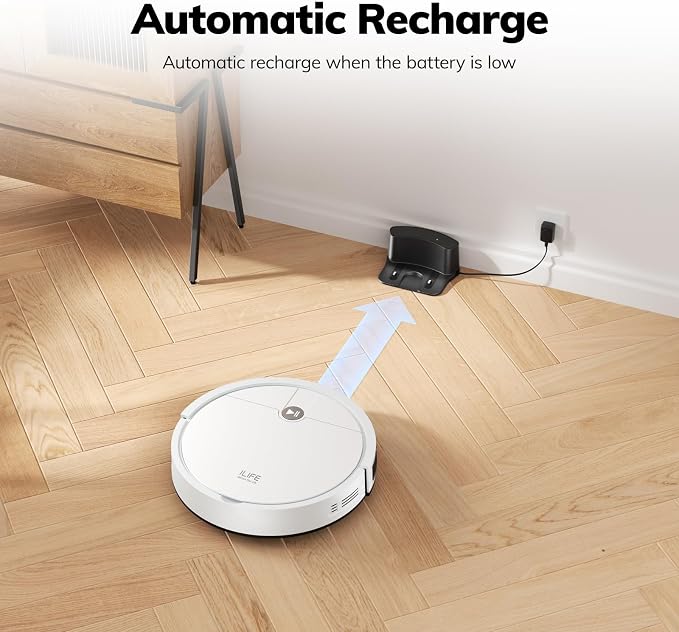 ILIFE V2 Robot Vacuum Cleaner, Tangle-Free Suction | 120 Mins Runtime, Slim, Self-Charging Robotic Vacuum Cleaner, Ideal for Pet Hair and Hard Floors