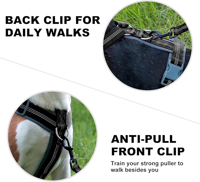 Plutus Pet No Pull Dog Harness, Adjustable Nylon Harness with Soft Padding, Reflective and Heavy Duty Dog Harness for Small, Medium, Large Dogs(Black, L)