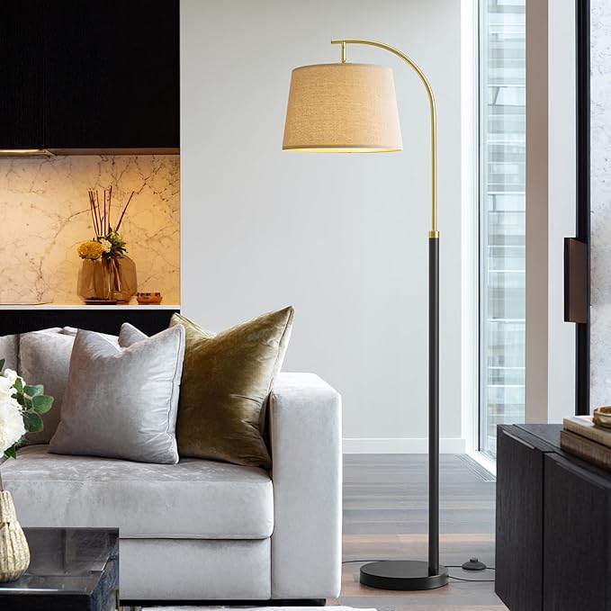 62.5" Floor Lamps for Living Room with Foot Switch Arc Tall Standing Lamp for Bedroom Mid Century Modern Corner Gold Black Floor Lamps for Office Nursery Industrial Reading Light Room Lamp