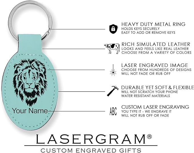 LaserGram Oval Keychain, Off Road Racer, Personalized Engraving Included (Teal)