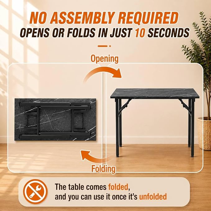 Folding Table Computer Desk - 43.3" No Assembly Folding Desk Design and Foldable Office Desk, Small Desk for Bedroom, Compact Storage Portable Use for Dorm and RV Small Space, Marble Greige
