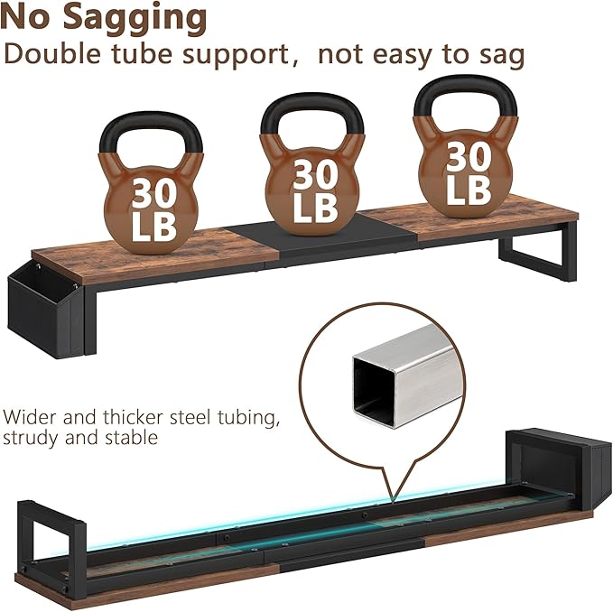 LAND·VOI Dual Monitor Stand Riser,41.5'' Long Monitor Stand for 2 Monitors, Wood Computer Riser with Pocket, Desktop Oraganizer with Pen Holder, Monitor Riser for Desk Computer,Laptop,TV, Rustic Brown