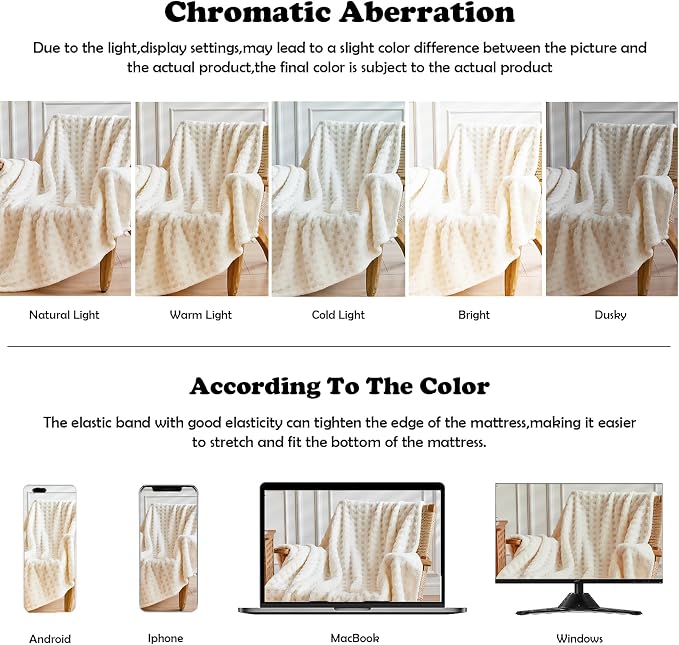 NEWCOSPLAY 3D Waffle Checkered Flannel Queen Blanket, Ivory, 90"x90" | Super Soft Cute Lightweight Decorative Premium Silky Fleece Blanket for Couch Sofa Bed, Gift for Women Men, All Season Use