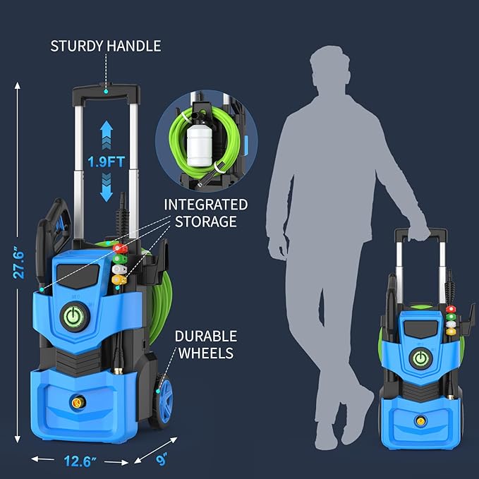Pressure Washer 5000PSI Adjustable Pressure Power Washers Powered with 33ft Hose, 4 Nozzle and Foam Cannon, Powerwashers Cleaner Machine for Home, Cars, Blue