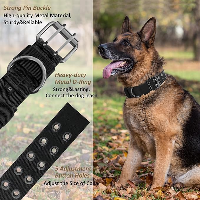 Tactical Dog Collar Military Adjustable Dog Collars Soft Nylon Training Collar with Patch Heavy Duty Metal Buckle Collars for Medium Large Dogs (Blue, XL)