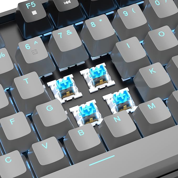 MageGee 75% Mechanical Gaming Keyboard, Blue Switch, LED Backlit, 87 Keys Compact TKL Wired Computer Keyboards for Windows Laptop PC Gamer - Grey/Black