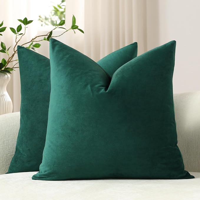 Throw Pillow Covers 16x16 Green: Pack of 2 Cozy Soft Velvet Square Modern Luxury Decorative Throw Pillow Cases for Sofa Couch Living Room Bed Home Decor Christmas