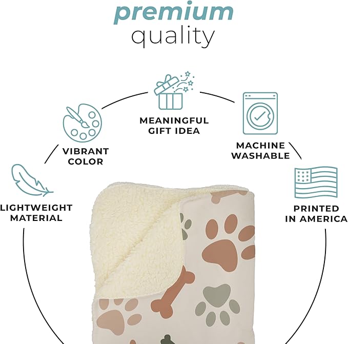 Cream Paw Print Sherpa Pet Lightweight Blanket - 60" x 80" - Cute for Dogs - Gifts and Puppy Essentials - Printed in America