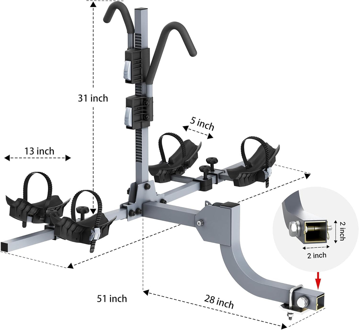 WILDROAD 2-Bike Hitch Rack - Foldable & Wobble-Free Design for Standard, Fat Tire & E-Bikes | 180 lbs Capacity