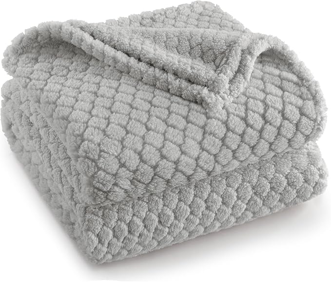 Exclusivo Mezcla Soft Fleece King Size Blanket for Bed, Light Grey | Jacquard Lightweight Cozy Bed Blanket, Breathable Decorative Fuzzy Textured All Season Use, 90x104 Inches