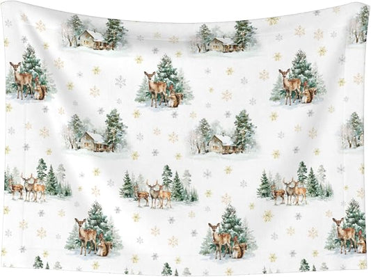 Cabin Blanket for Dogs Cats - Winter Throw Blanket 40x30 Moose Snowflake Pet Couch Blankets for Puppy