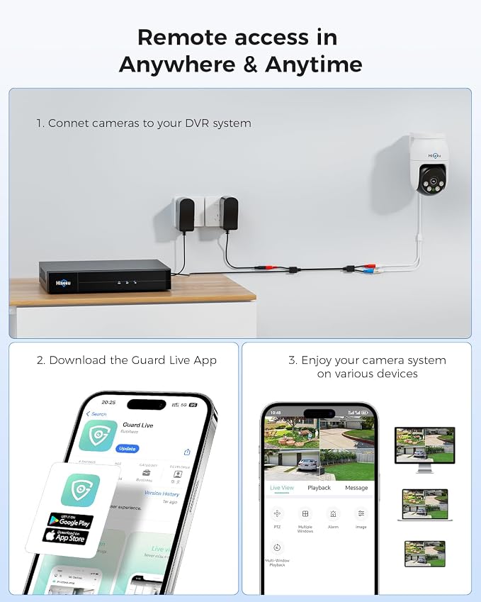Hiseeu 4K PTZ Wired Security Camera System with 8 x 8MP CCTV Cameras | 360�� Coverage,Smart Color Night Vision,Audio,Person/Vehicle Detection,8MP DVR,2TB HDD for 24/7 Recording,Surveillance DVR Kit