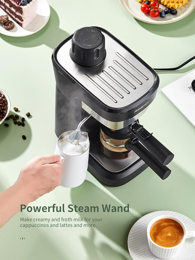 Reemix Espresso Machine 6 Bar, Rich Crema Coffee Maker | Auto Pressure Relief, Compact Home Coffee Brewer Machine, Black
