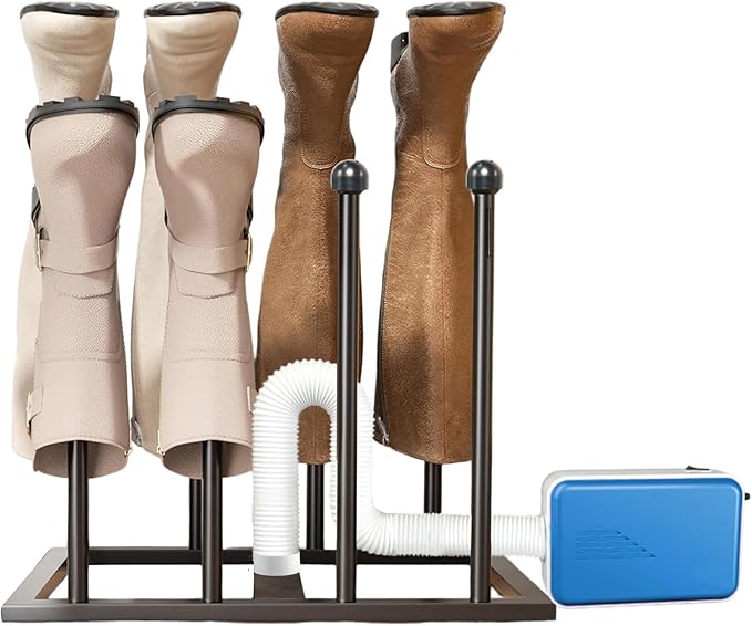Boot Rack Organizer Tall Boots Boot Storage Free Standing Shoe Racks Black Metal for Dorm Room, Closet, Entryway, Bedroom for 4 Pairs With Multifunctional Portable Dryer 600W(54.3*50.1*30)