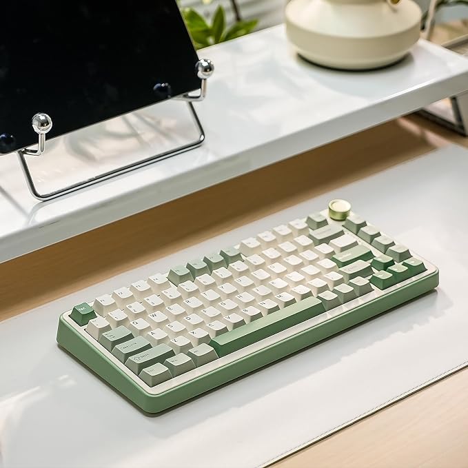 YUNZII B75 PRO 75% Wireless Mechanical Keyboard(Matcha Green,MilkV2) | Hot Swap Keyboard with Knob, Gasket Mount, Creamy Pre-lubed Switch for Smooth Typing, BT/USB-C/2.4G, for Gaming