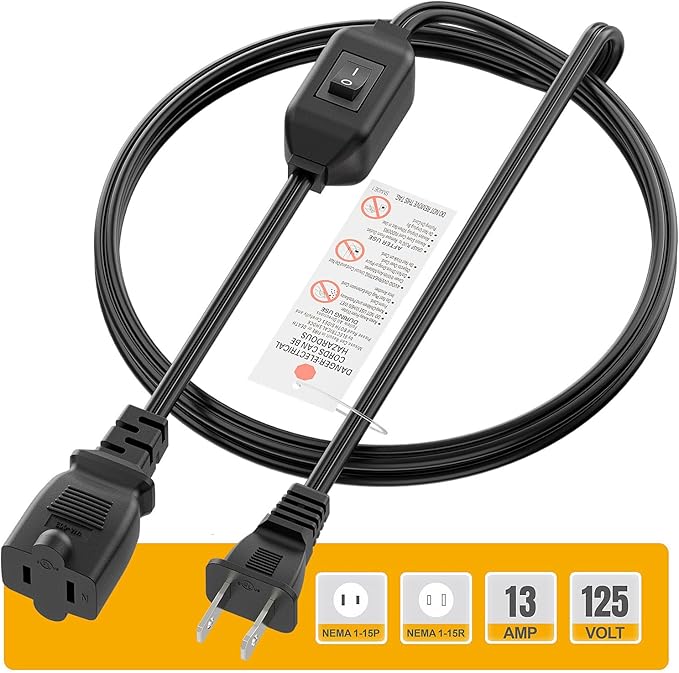 [6-Feet] On Off Switch Extension Cord, 2-Prong Polarized Extension Cord with On-Off Inline Switch 12A 125V for Your Chargers/Lamp/Power Adapters Etc, 16AWG Cord