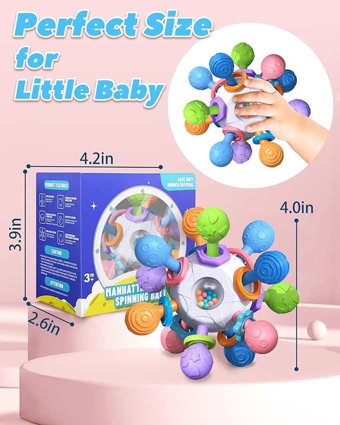 Baby Teething Toys for 0-6 6-12 Months Ages 0-2, Tummy Time Montessori Toys for Babies 0 3 6 9 12 18 Months, Newborn Infant Sensory Toys, Baby Stocking Stuffers Gifts for Boys Girls