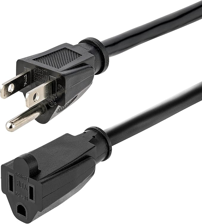 StarTech.com 10ft (3m) Heavy Duty Extension Cord, NEMA 5-15R to NEMA 5-15P Black Extension Cord, 15A 125V, 14AWG, Heavy Gauge Power Extension Cable, Heavy Duty AC Power Cord, UL Listed (PAC1011410)