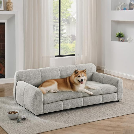 51" Soft and Comfortable Pet Bed for Large and Oversized Dogs, Durable Elevated Dog Sofa with Armrest and Backrest, Modern Linen Fabric Dog Couch,Beige