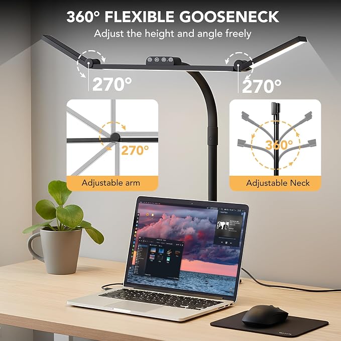 LED Desk Lamp for Home Office with Base, 28.2" Adjustable Gooseneck Swing Arm Ultra Bright Desk Light, Dimmable Architect Table lamp for Desktop Computer Light, Reading, Study, Workbench