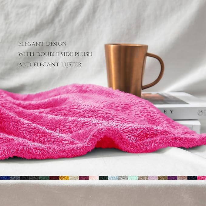 Exclusivo Mezcla Fuzzy Plush Fleece Bed Blanket Queen Size, Hot Pink | 90x90 Inches, Super Soft and Cozy Bed Blanket, Fluffy Decorative Bedding for Livingroom, Bedroom, All Season