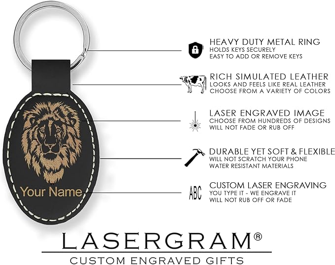 LaserGram Oval Keychain, Palm Trees, Personalized Engraving Included (Black with Gold)