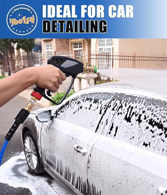 TOOLCY Pressure Washer Hose and Gun Kit, 30ft Kink Resistant Power Washer Hose and Gun with 5 Nozzle, 3/8" Swivel Quick Connector & M22-14mm Plug, Compatible with Simpson, Craftsman, Ryobi