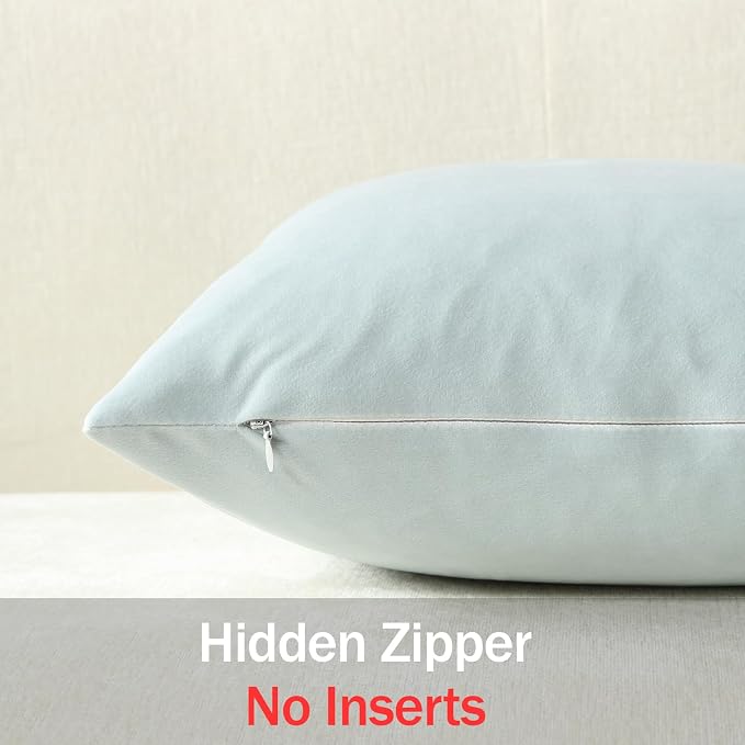 Throw Pillow Covers 20x20 Light-Blue: Pack of 2 Cozy Soft Velvet Square Modern Luxury Decorative Throw Pillow Cases for Sofa Couch Living Room Bed Home Decor