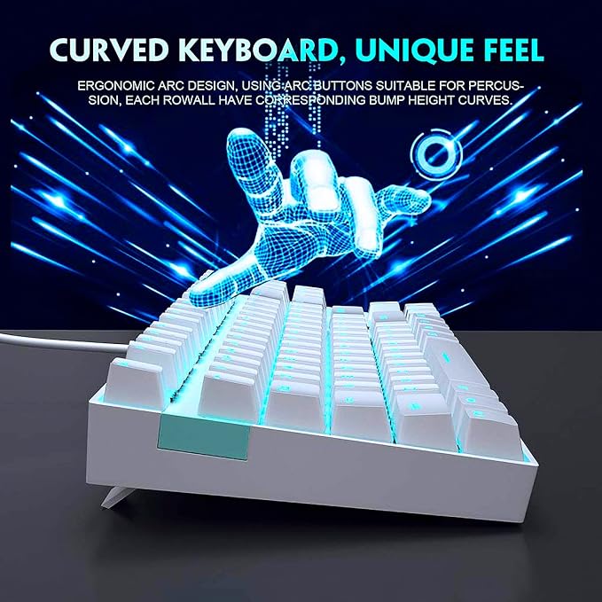 MageGee Mechanical Gaming Keyboard with Blue Switch, Compact 87 Keys Wired Computer Keyboard for Windows Laptop PC Gamer, LED Ice Blue Backlit, White