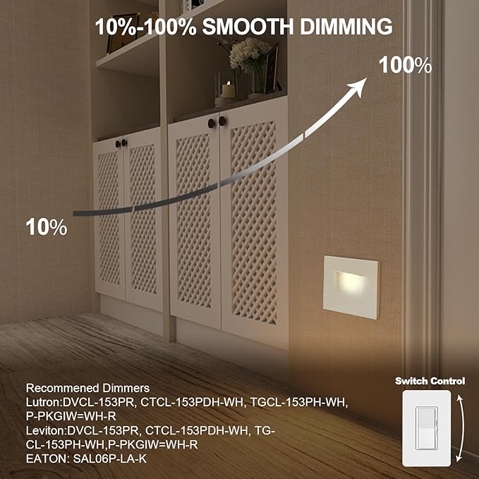 Horizontal Step Lights, 5CCT Selectable, IP65 Waterproof, 3W 100LM, 120V LED Stair Lights Indoor Outdoor, 10%-100% Dimmable, White, ETL Listed - 12PK