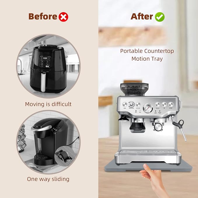 360°Rolling Tray Bamboo Appliance Slider for Breville Espresso Machine | Kitchen Sliding Tray for Coffee Maker Appliances Mat Easily from Under The Cabinet Gray 13"×15.7"