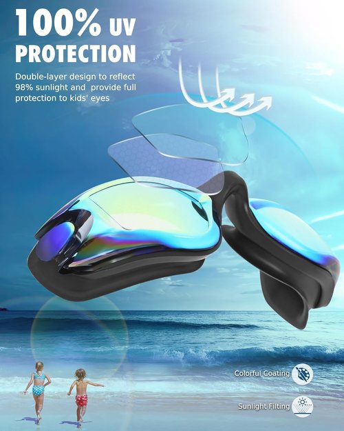 Aegend Swim Goggles - Anti-Fog, Anti-UV Comfort Fit for Kids Ages 3-14 | Perfect for Swimming