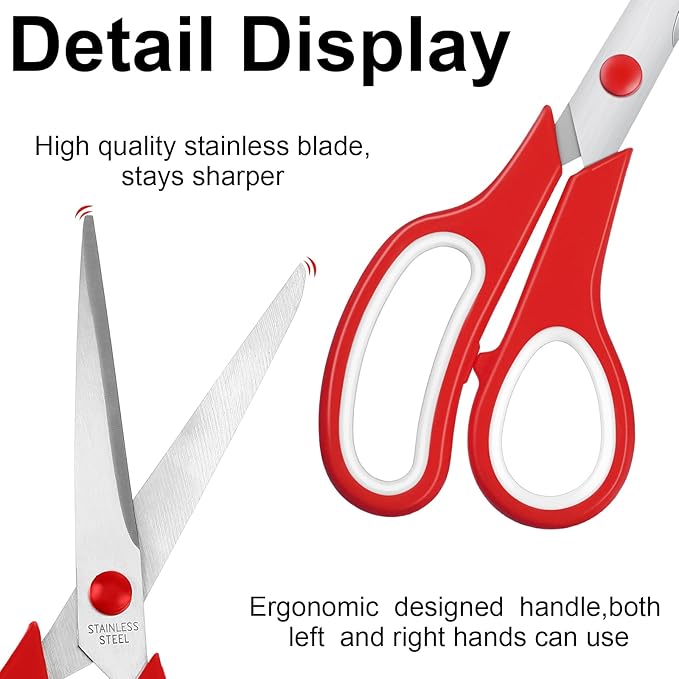 96 Pcs Scissors Bulk 8" School Fabric Scissors Comfortable Grip Handle for Office Home School Sewing Craft Fabric Supplies with Soft Handle Right/Left Handed